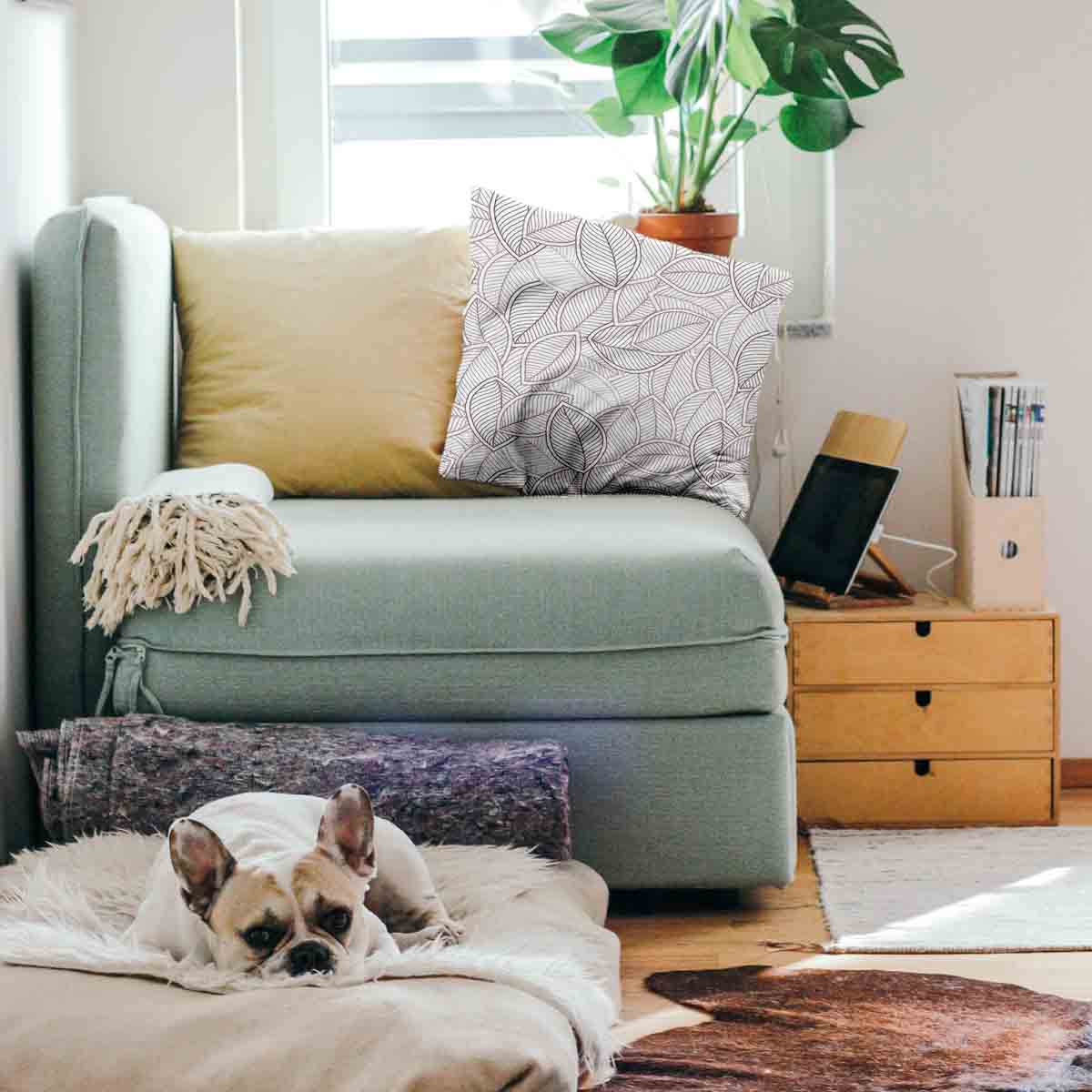 Coussin de santé avec feuilles de palmier grises