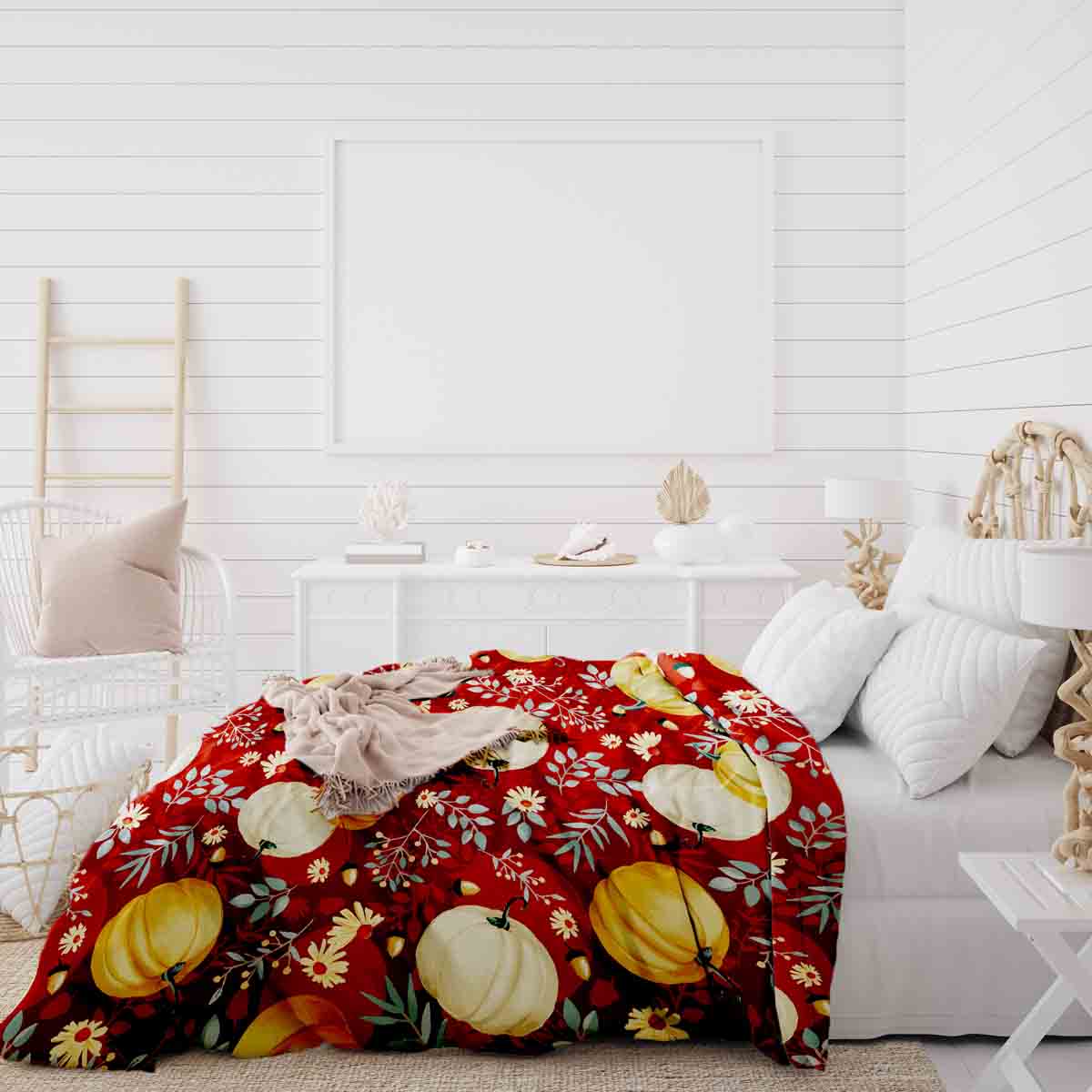 Couverture thérapeutique originale - Housse en coton rouge avec citrouilles