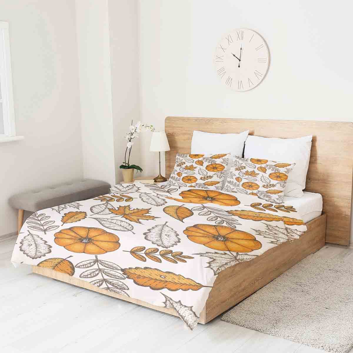 Couverture thérapeutique originale - Housse en coton blanc avec feuille et citrouille