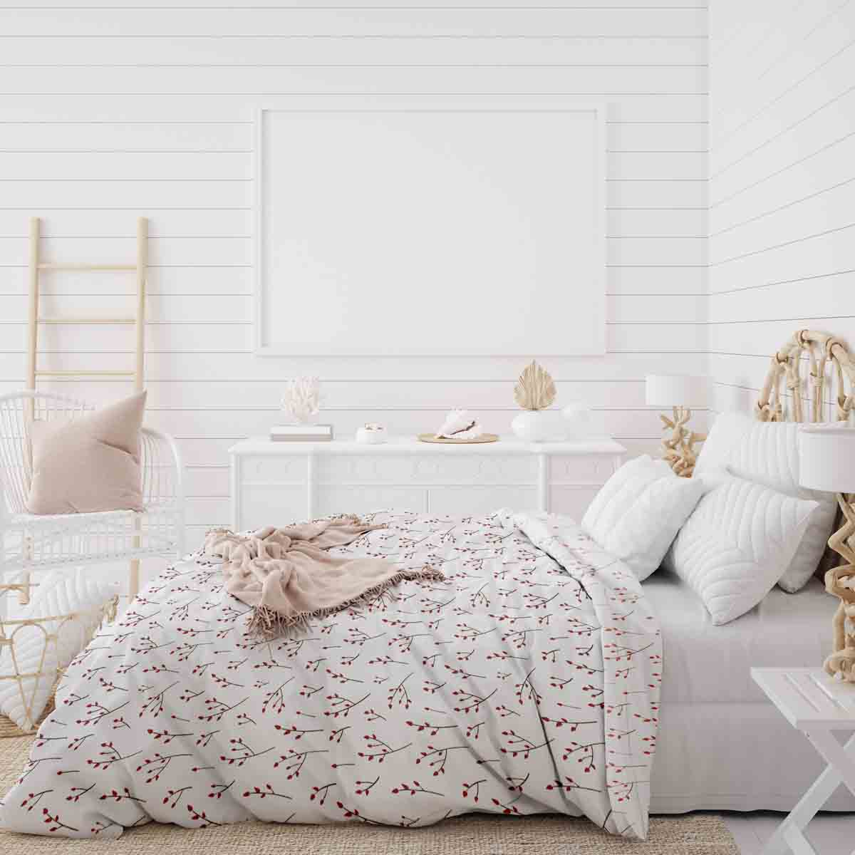 Ensemble de literie avec couverture thérapeutique blanc avec délicates roses