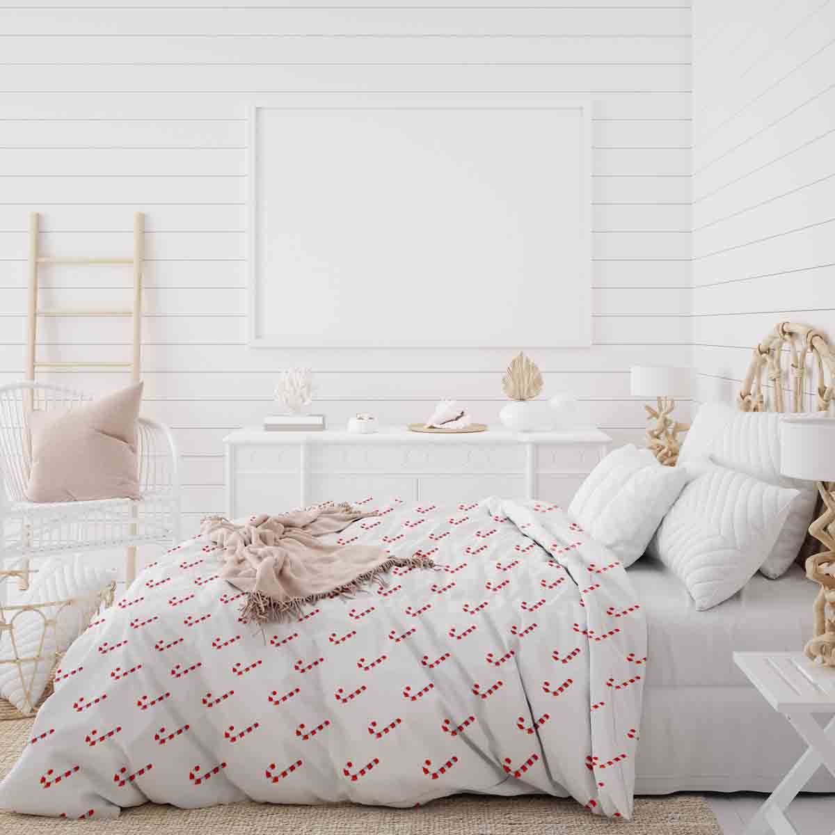 Ensemble de linge de lit couverture thérapeutique blanc avec cannes de sucre