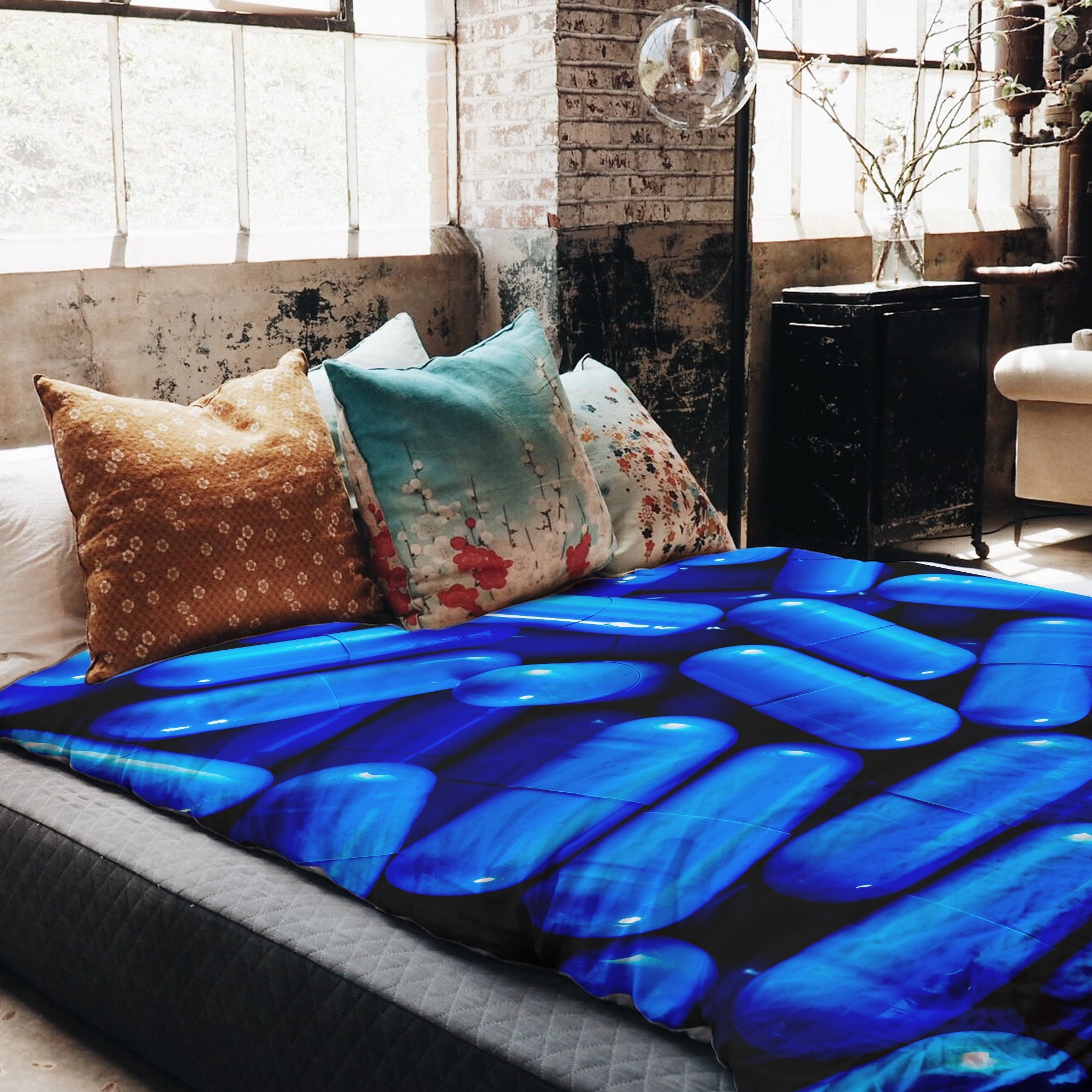 Couverture thérapeutique Ensemble de literie bleu comprimés