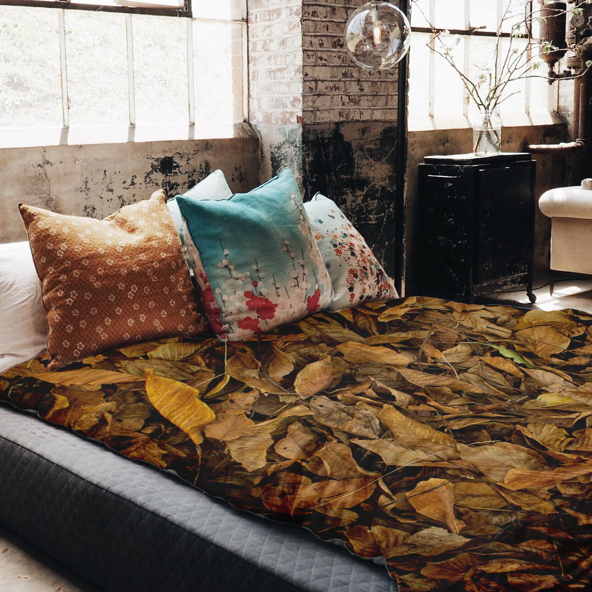 Couverture Thérapeutique Originale TD - Ensemble de Literie en Coton Feuilles d'Automne