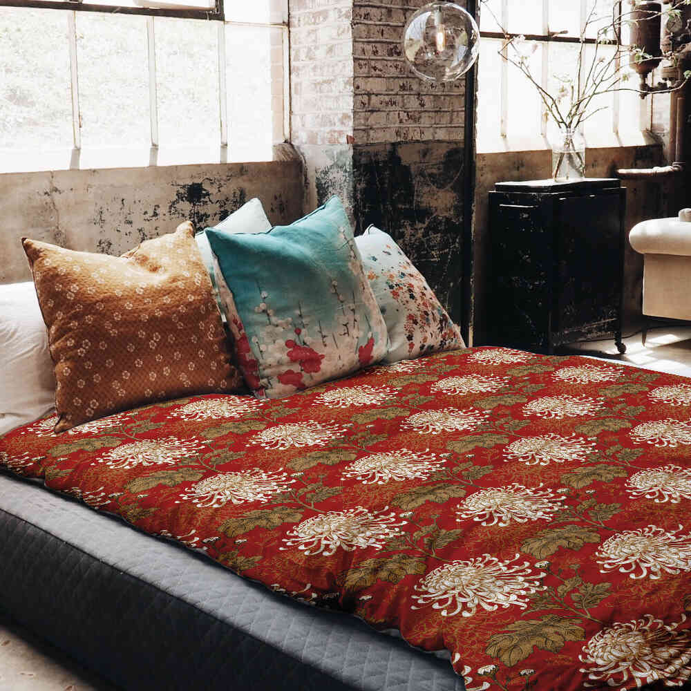 Couverture thérapeutique originale - Housse en coton rouge grande fleur