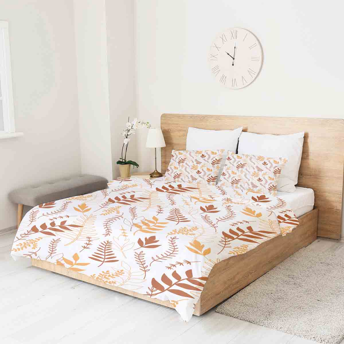 Couverture thérapeutique originale - Housse en coton blanc avec branches automnales
