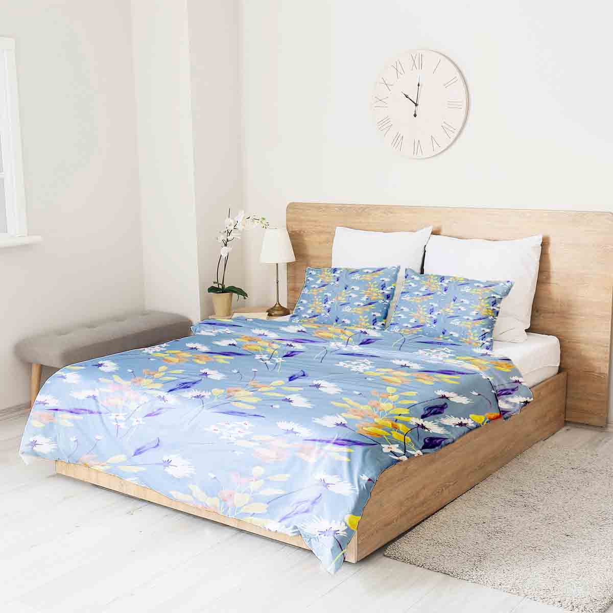 Original Therapiedecke - Ensemble de literie en coton Bleu avec bouquet de fleurs