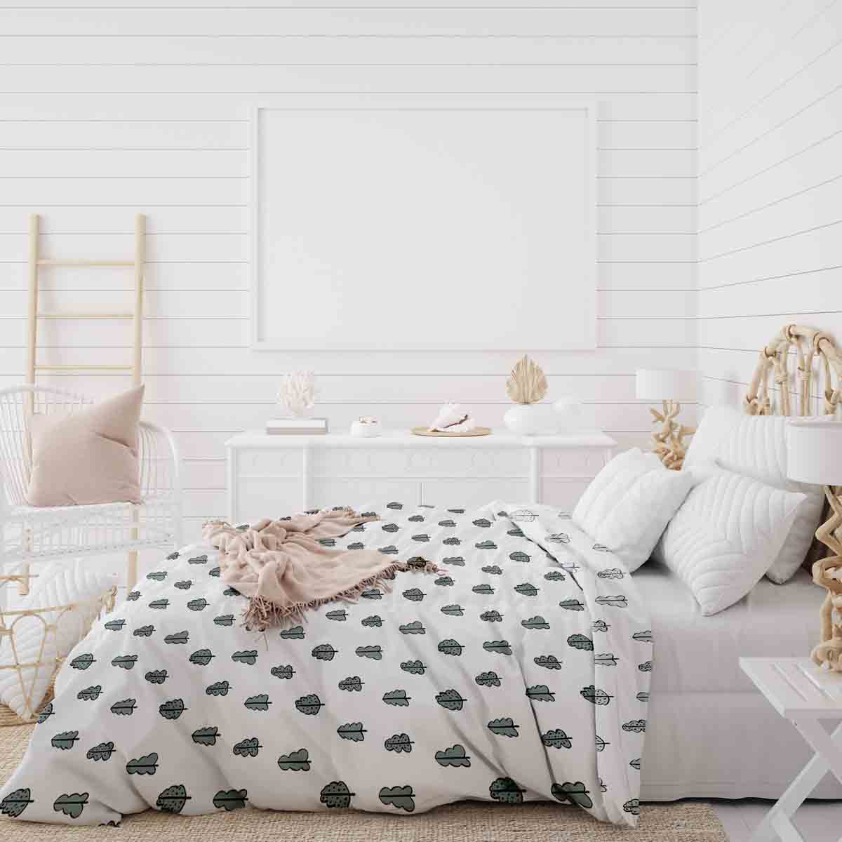 Ensemble de literie avec couverture thérapeutique blanc avec petits arbres