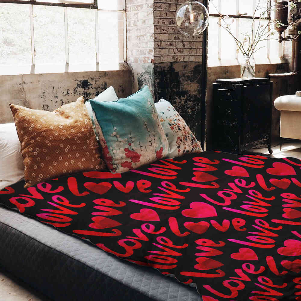 Original Therapiedecke - Ensemble de literie en coton Noir avec inscription Love