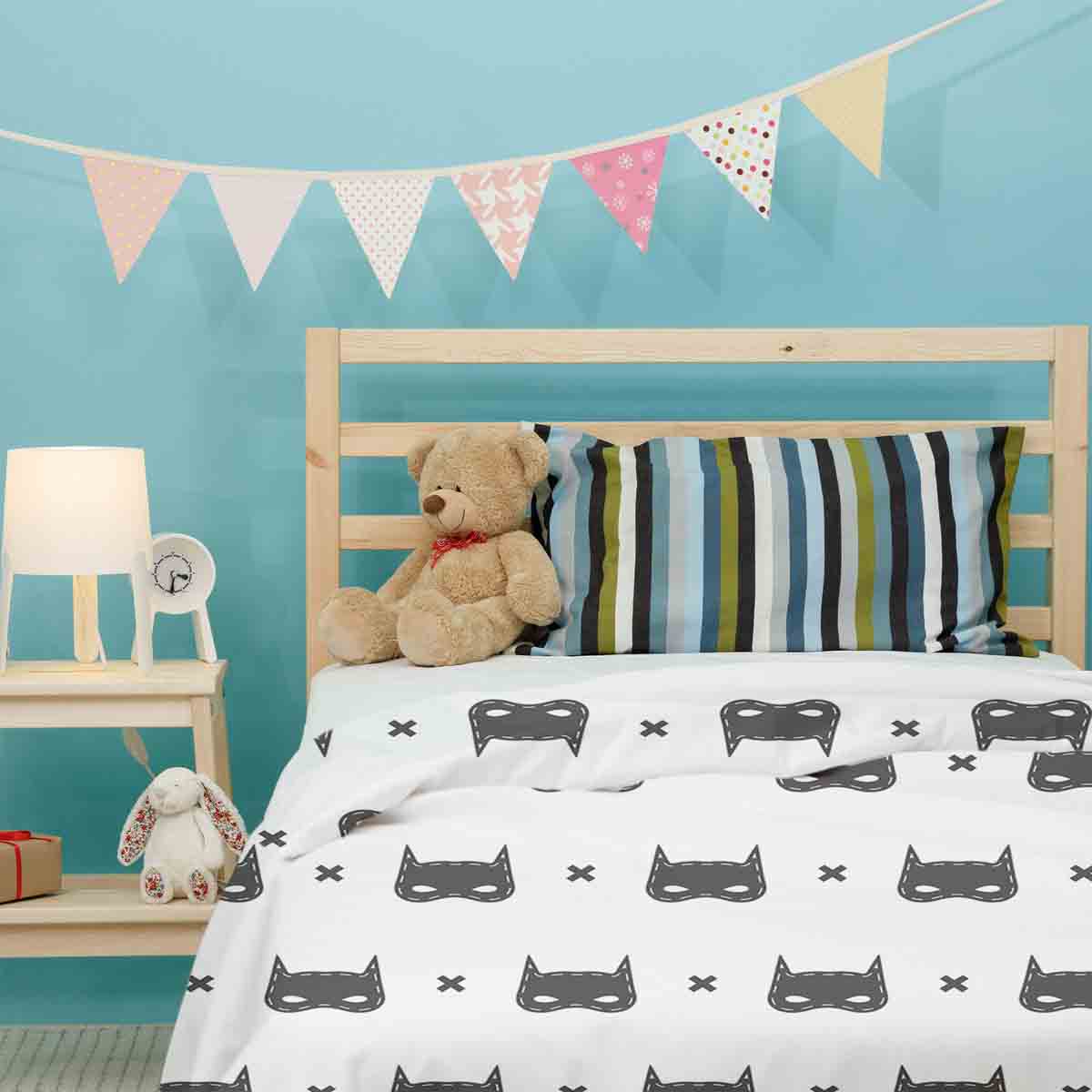 Couverture thérapeutique originale - Housse en coton blanc avec masque de chat
