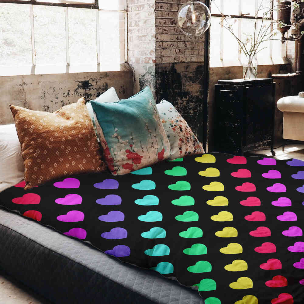 Couverture thérapeutique originale - Housse en coton cœurs colorés
