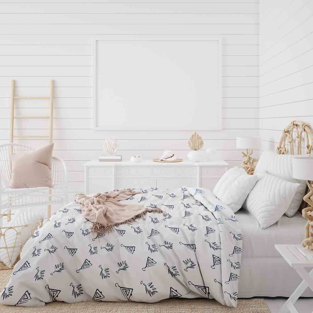 Ensemble de literie avec couverture thérapeutique blanc avec boucles d'oreilles bohèmes