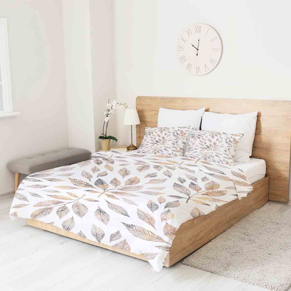 Couverture thérapeutique originale - Housse en coton blanc avec branches brun clair