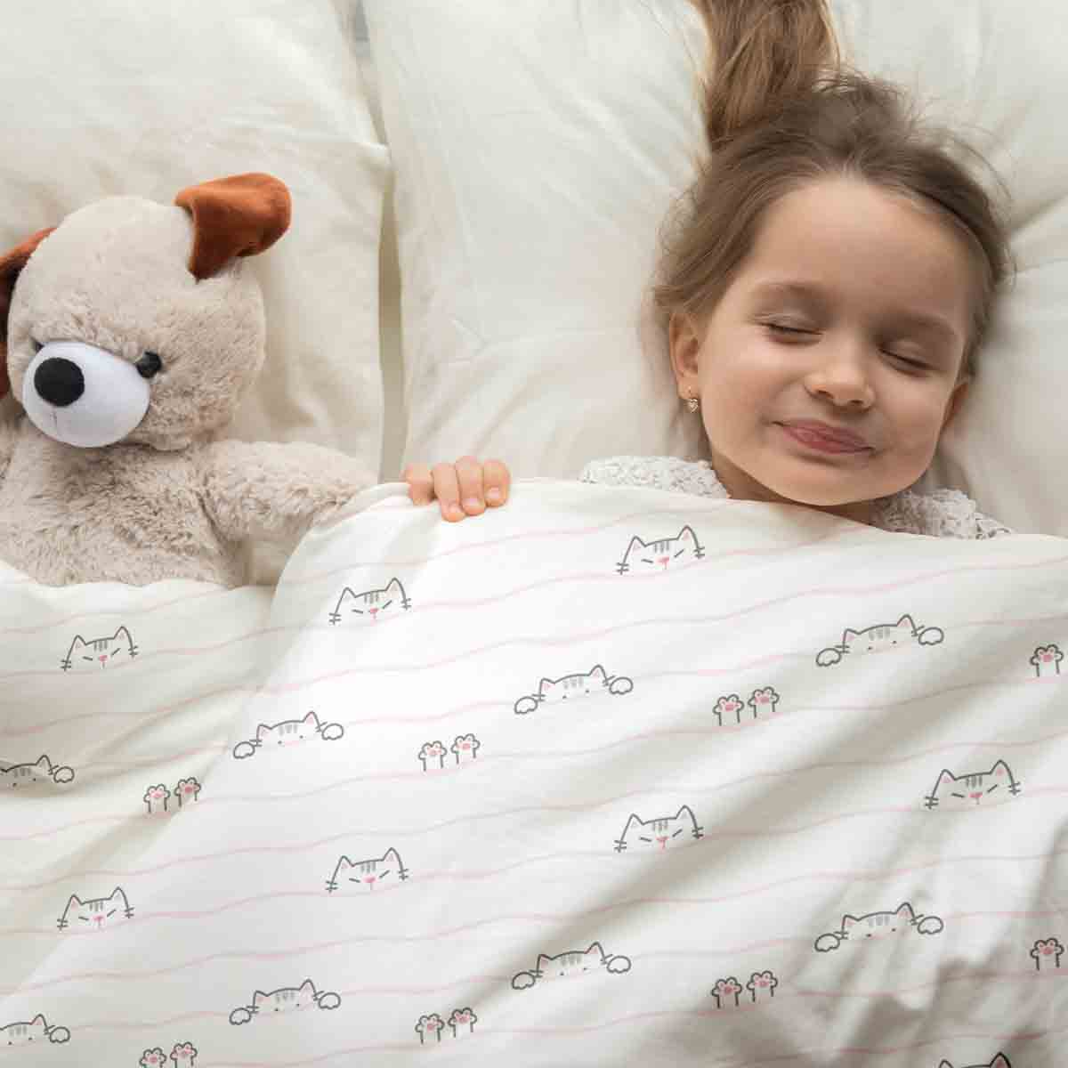 Original Therapiedecke - Ensemble de literie en coton Blanc avec petits chats