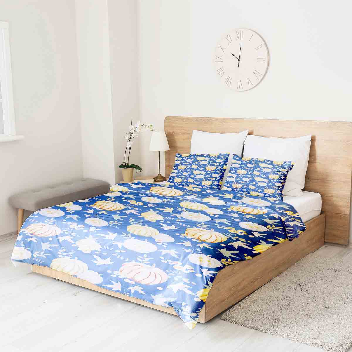 Original Therapiedecke - Ensemble de literie en coton Bleu avec citrouilles