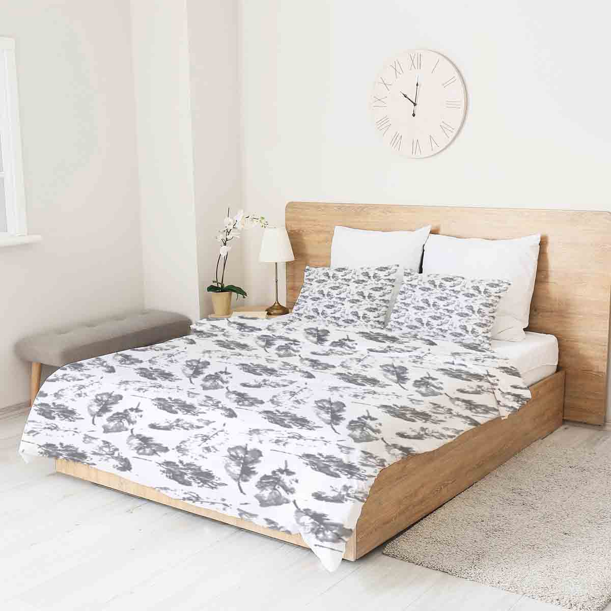 Couverture thérapeutique originale - Housse en coton blanc avec feuilles grises