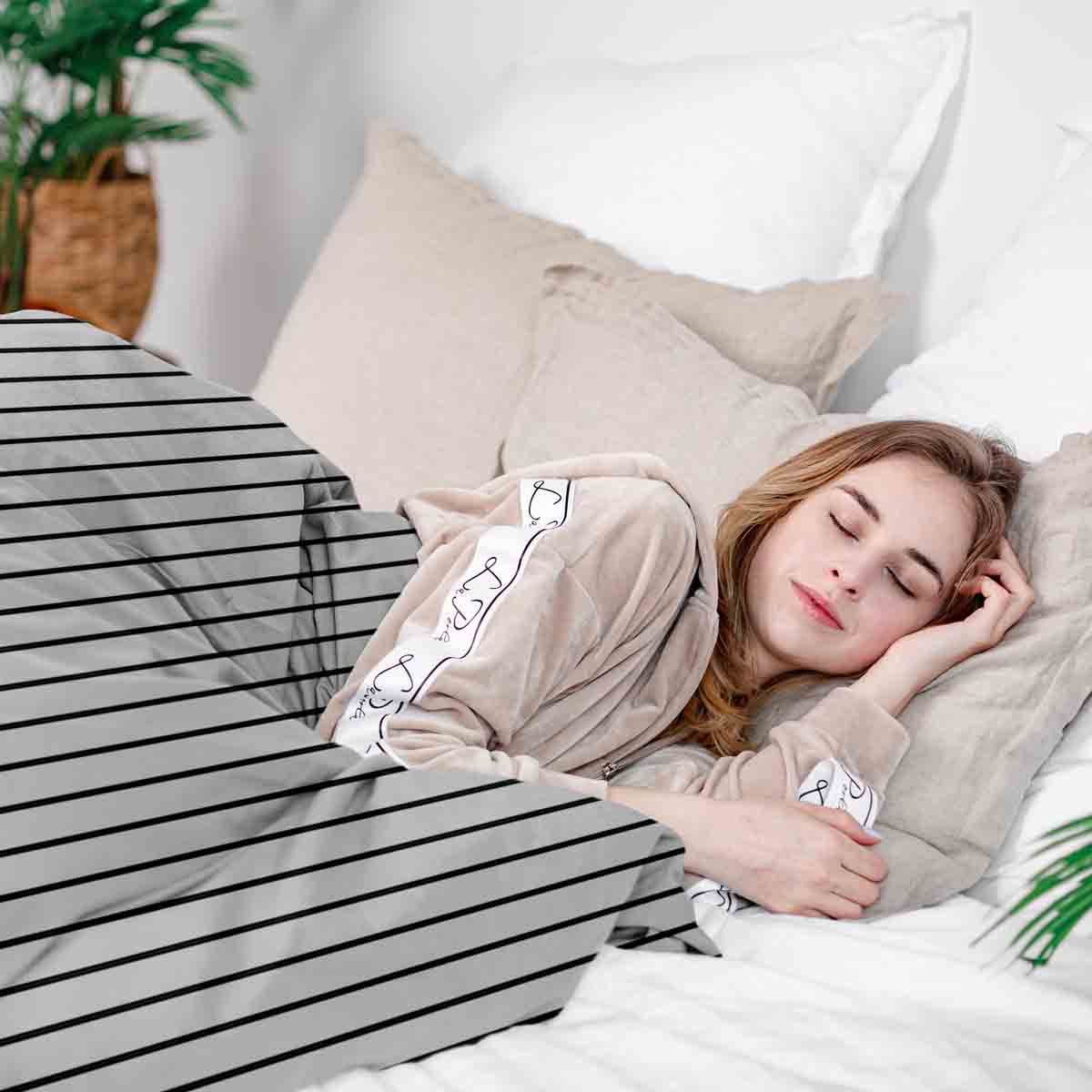 Couverture thérapeutique originale - Housse en coton blanc avec rayures noires