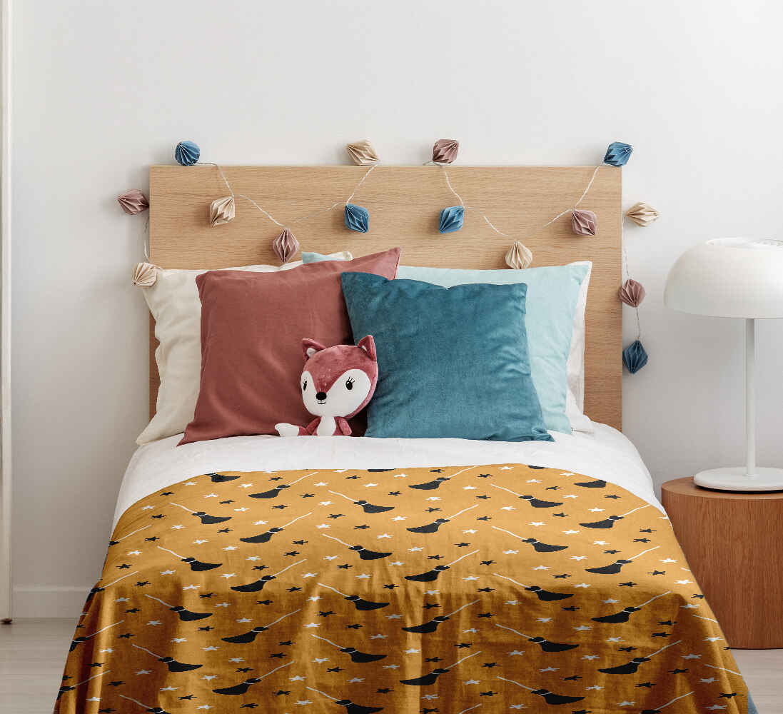 Original Therapiedecke - Ensemble de literie en coton orange avec balai Potter