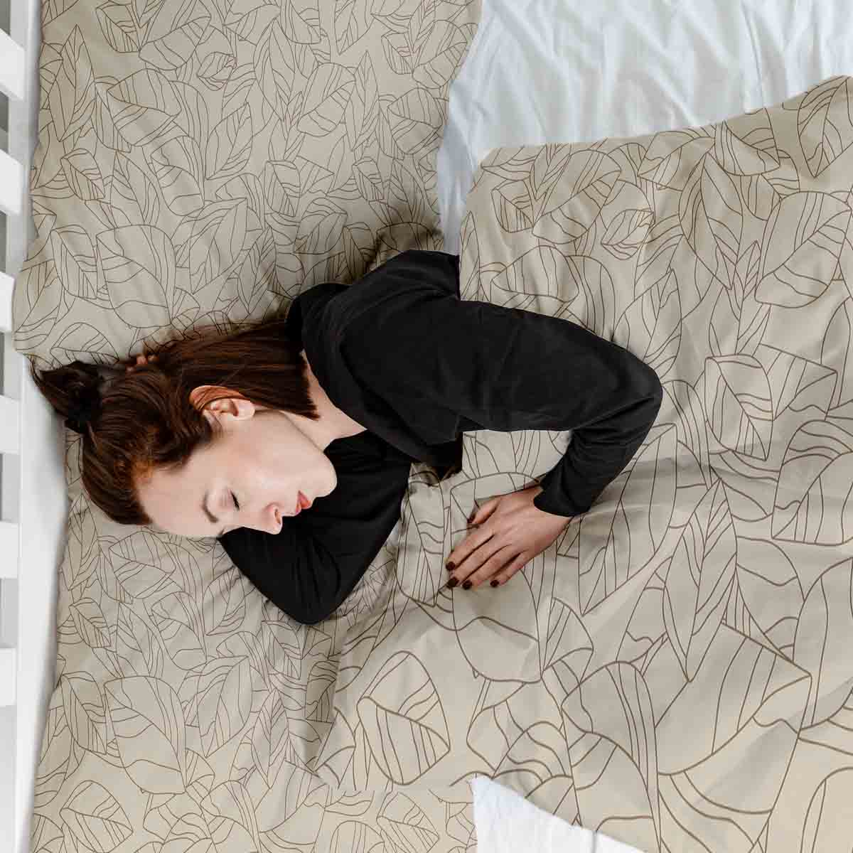 Original Therapiedecke - Ensemble de literie en coton TD beige avec feuilles noires