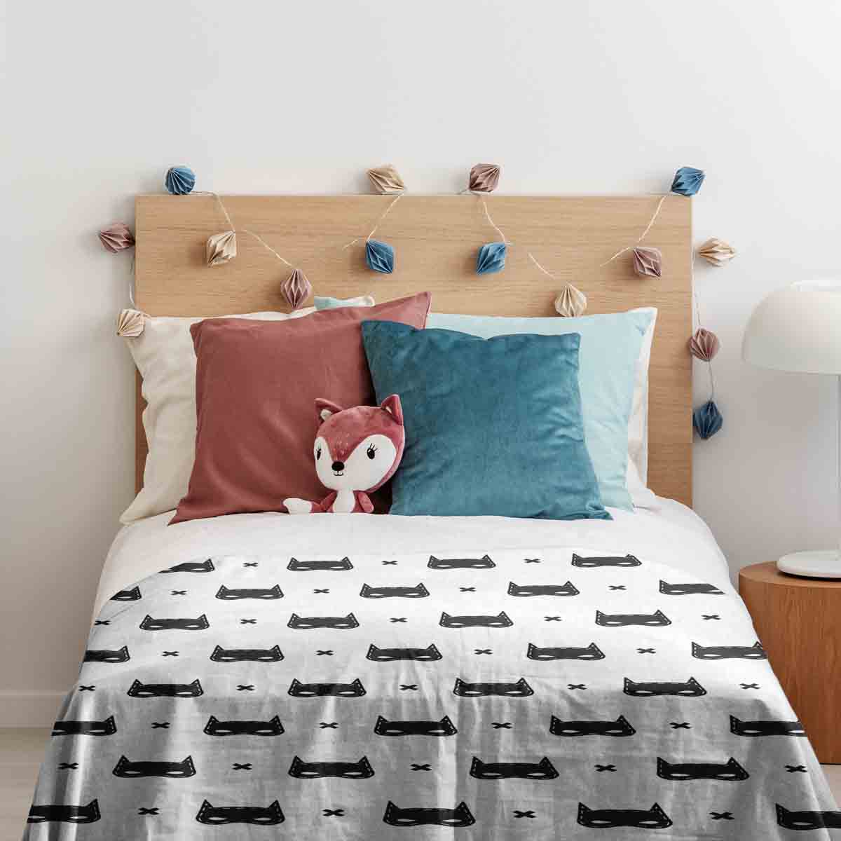 Couverture thérapeutique originale - Housse en coton blanc avec masque de chat