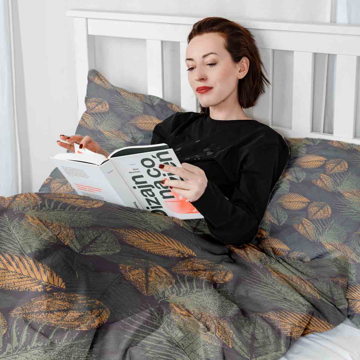 Couverture thérapeutique originale - Housse en coton motif feuille d'automne
