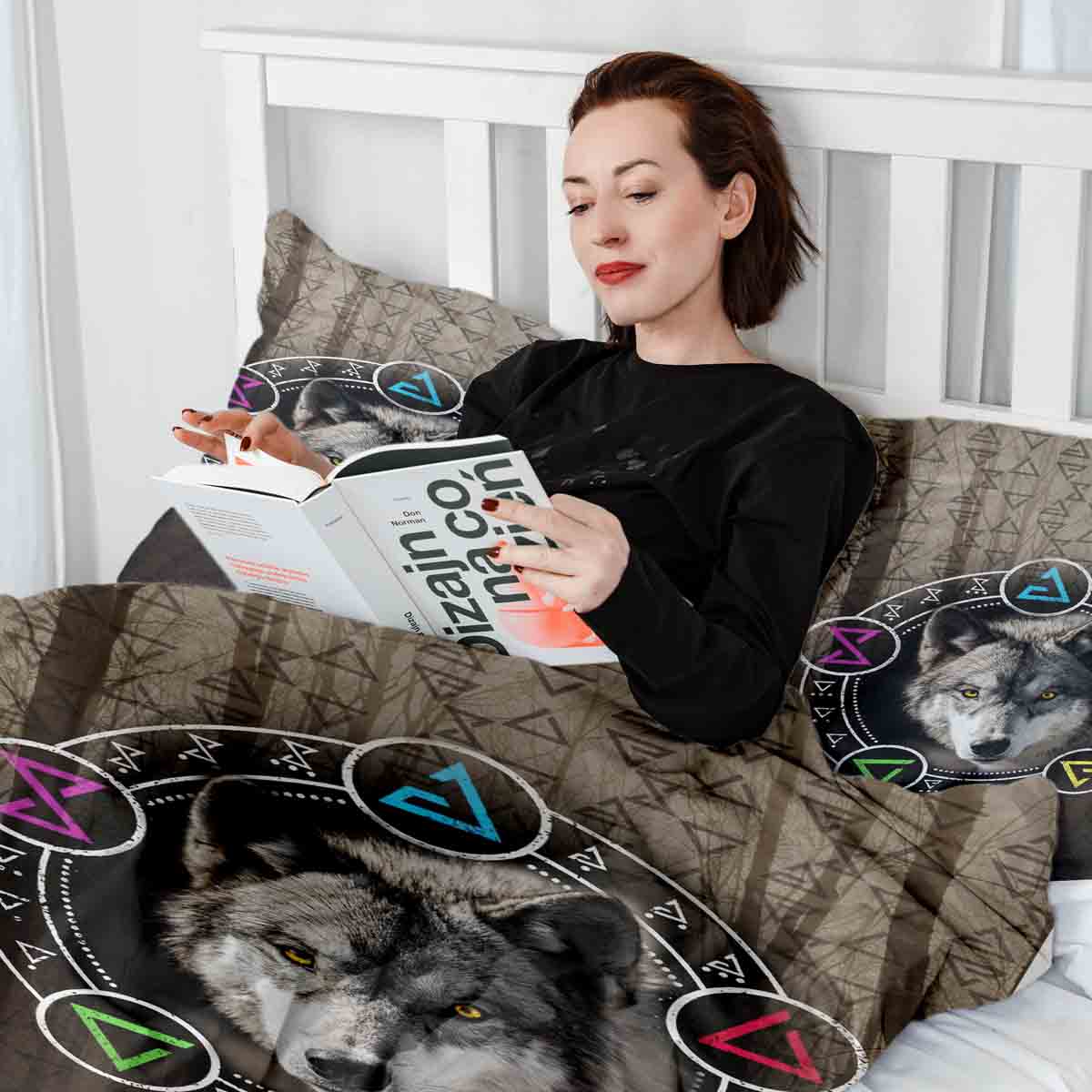 Original Therapiedecke - Ensemble de literie en coton marron avec loup