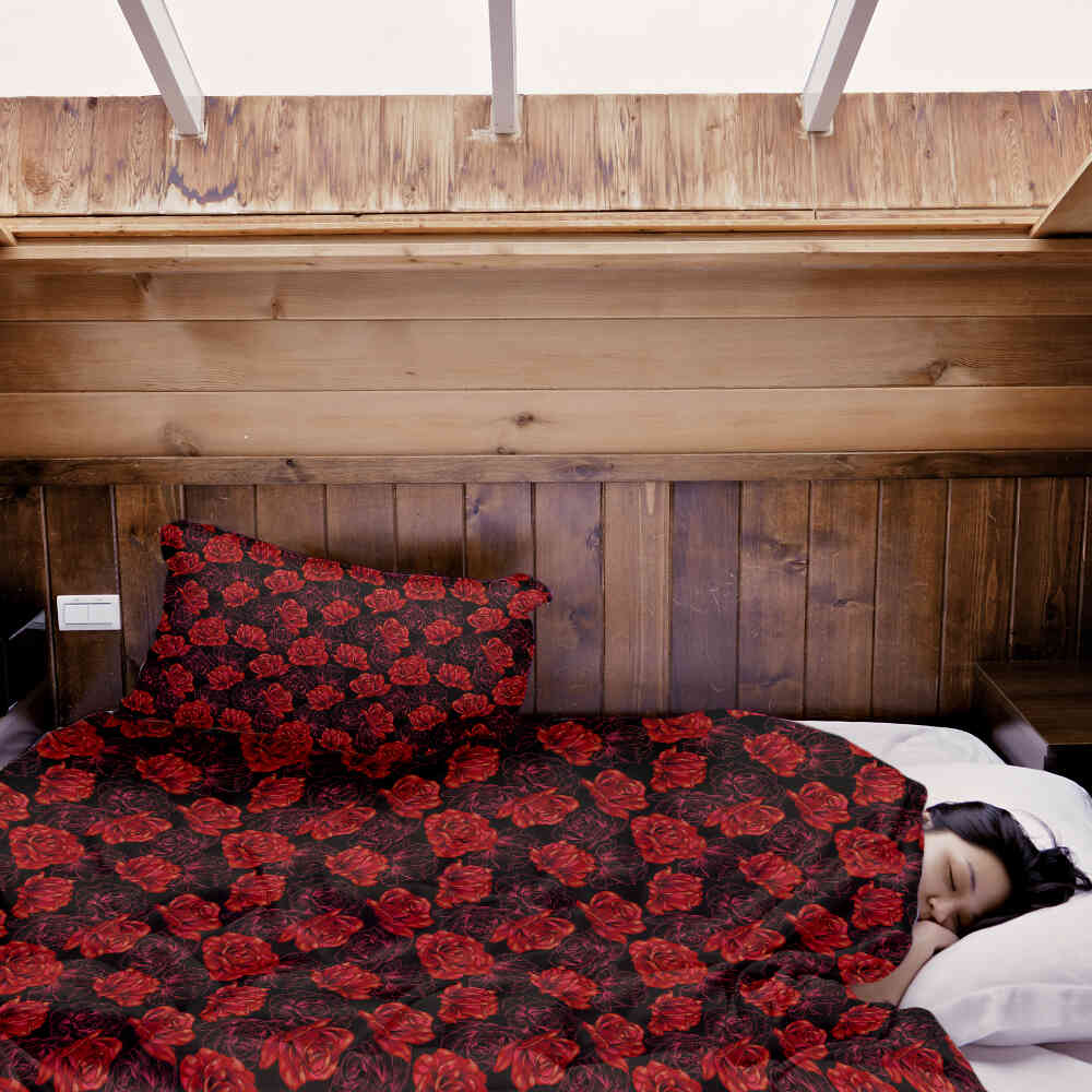 Original Therapiedecke - Ensemble de literie en coton noir avec roses rouges