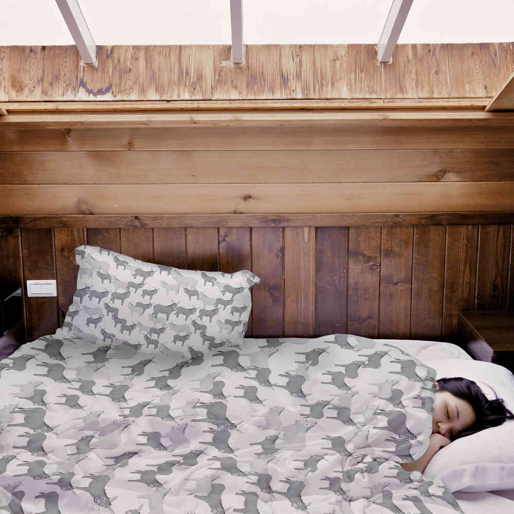 Couverture thérapeutique originale - Housse en coton grise avec des ânes