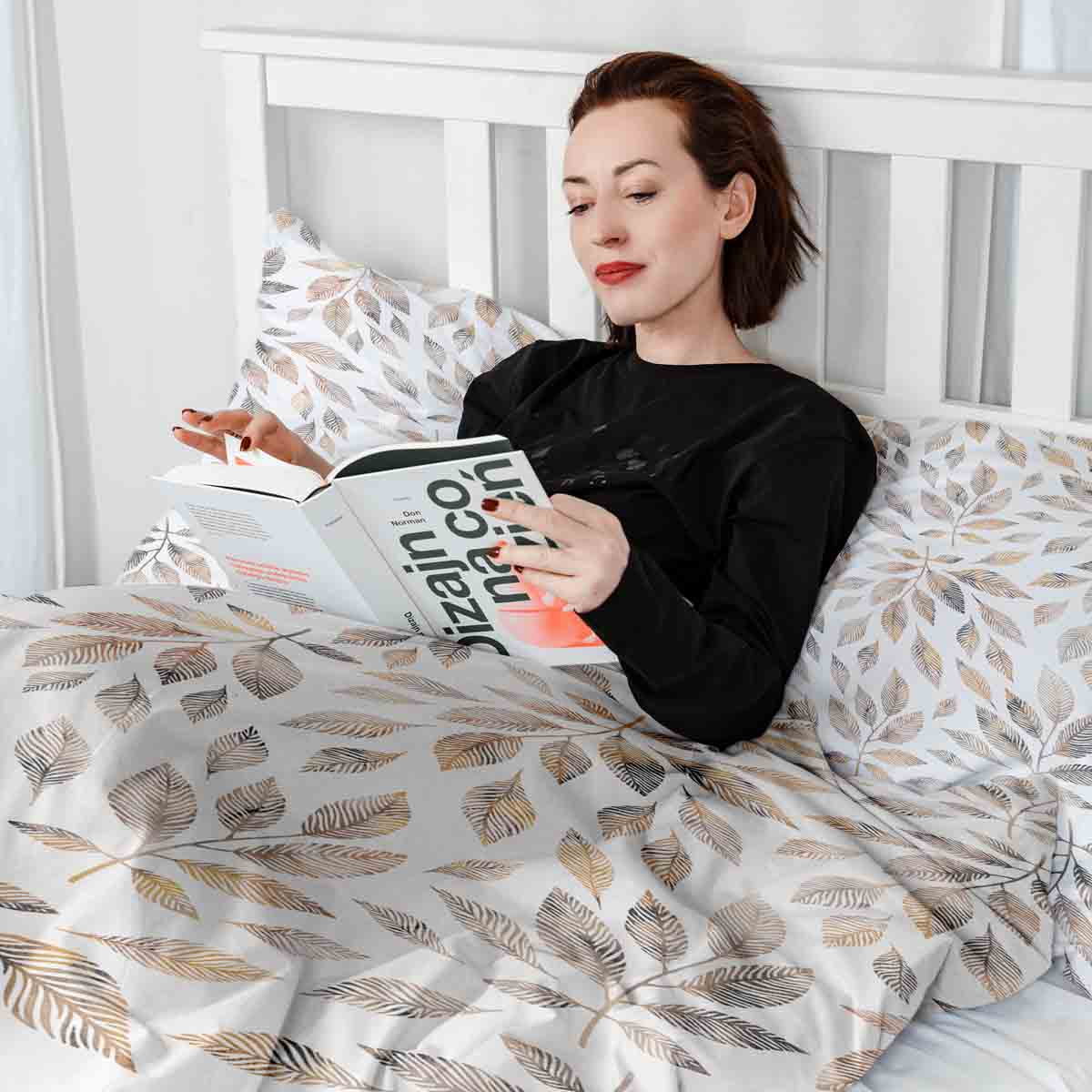 Ensemble de literie avec couverture thérapeutique blanc avec branches brun clair