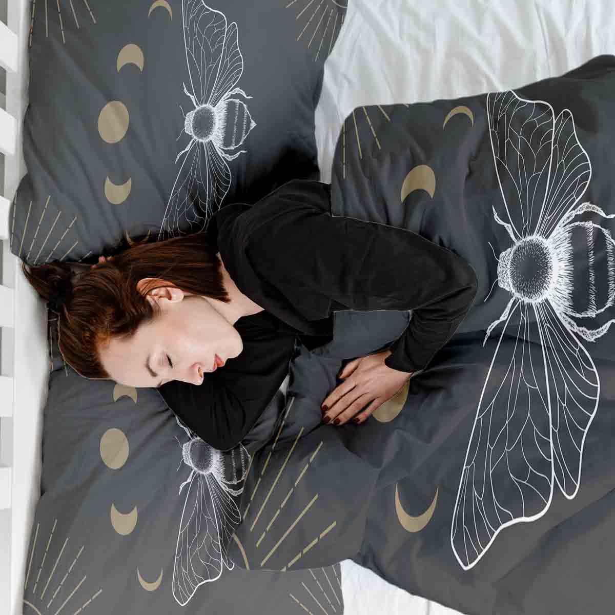 Original Therapiedecke - Ensemble de literie en coton Noir avec Papillon de Nuit
