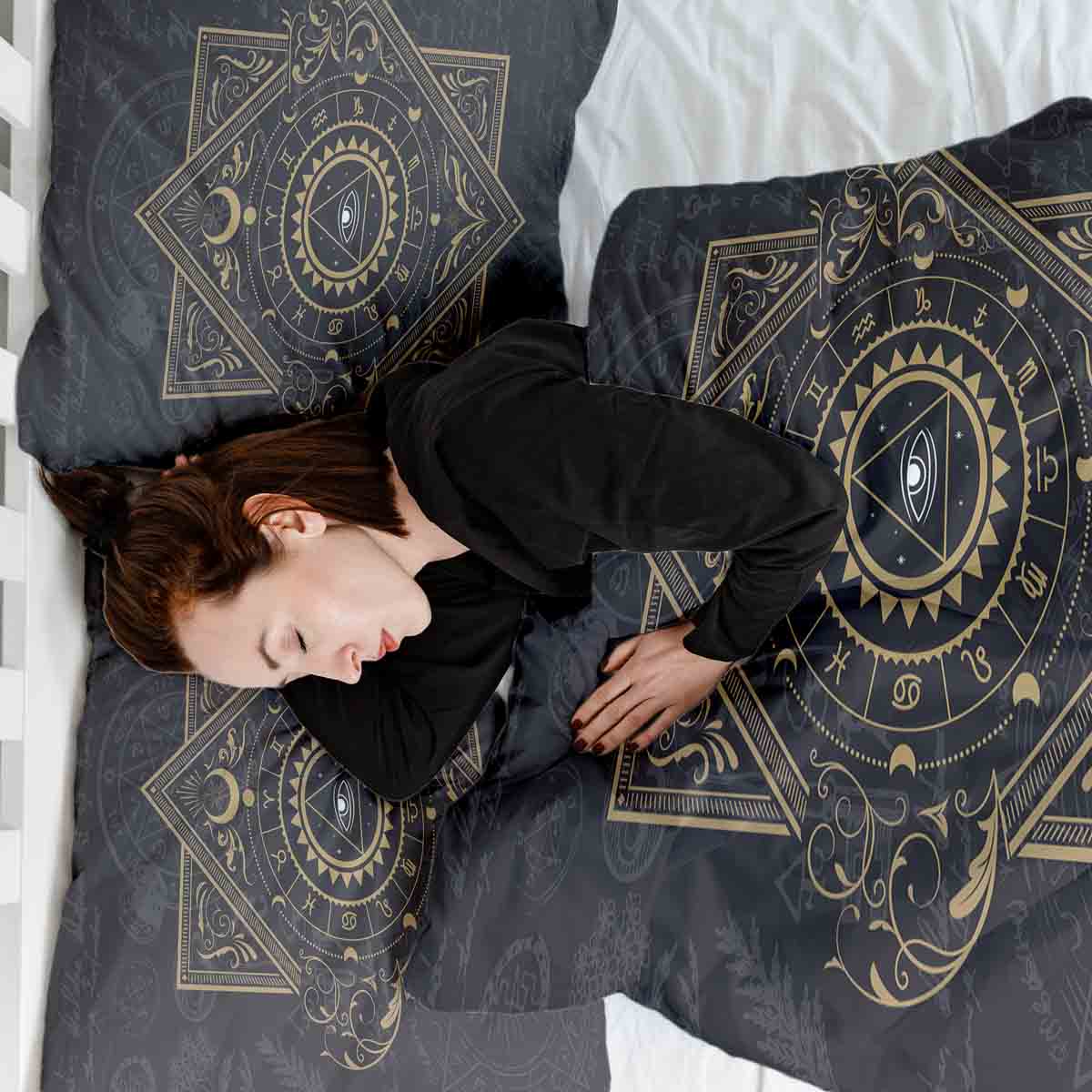 Couverture thérapeutique originale - Housse en coton noir Mandala mystique