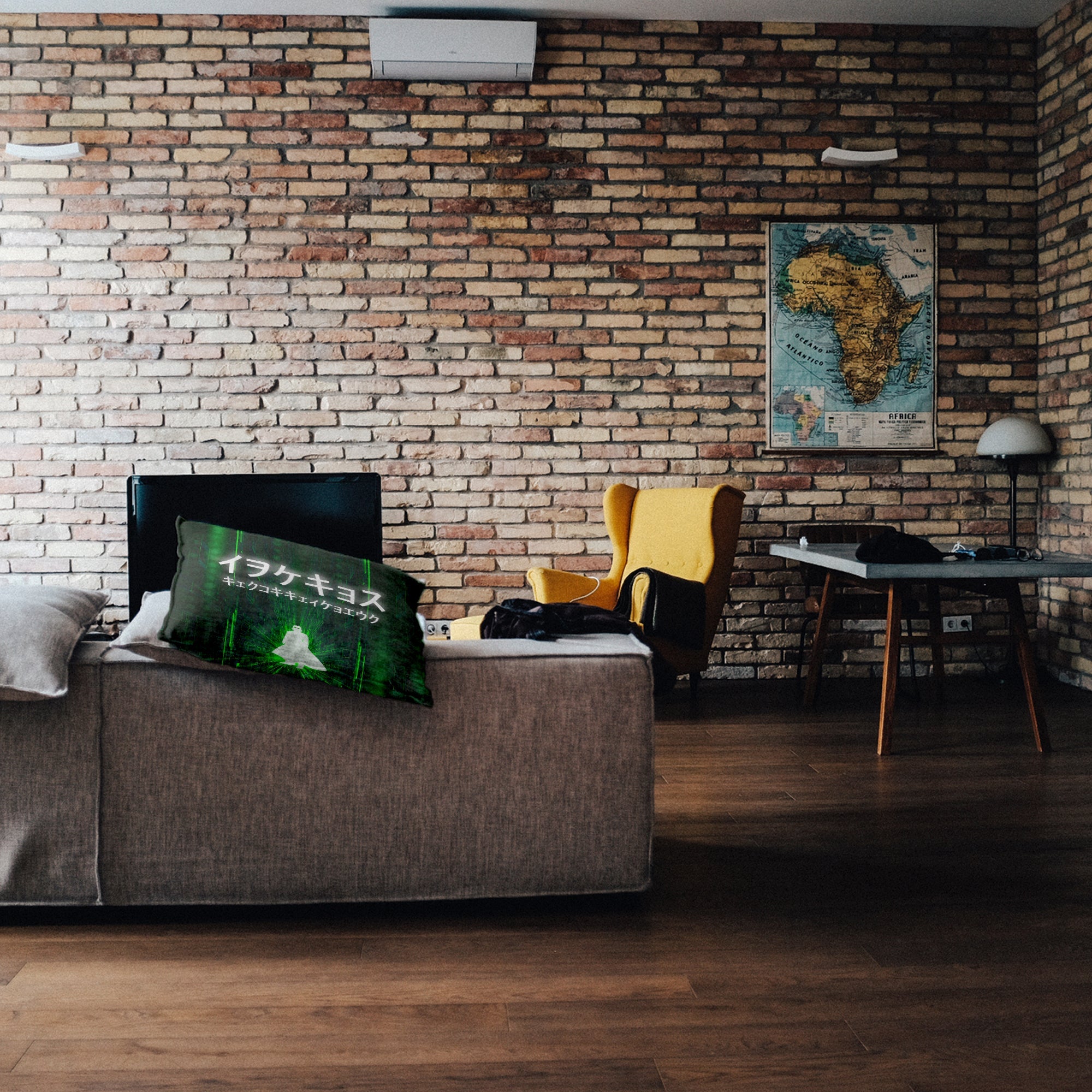 Coussin de santé en vert avec caractères écrits
