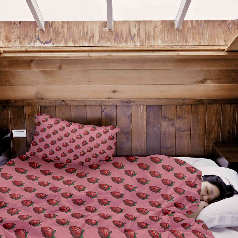 Couverture thérapeutique originale - Housse en coton rose avec fraises