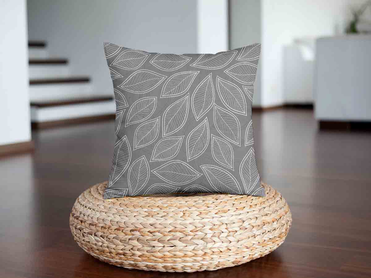 Coussin de santé gris avec feuilles de palmier blanches