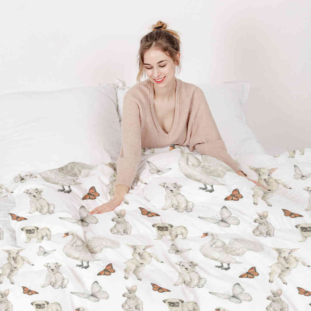 Couette de thérapie Ensemble de literie Blanc animaux mignons