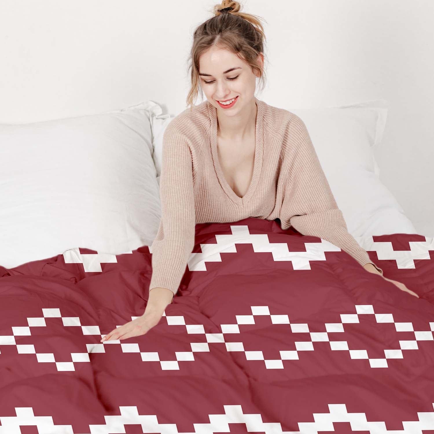 Couverture thérapeutique originale - Housse en coton avec motif de Noël rouge