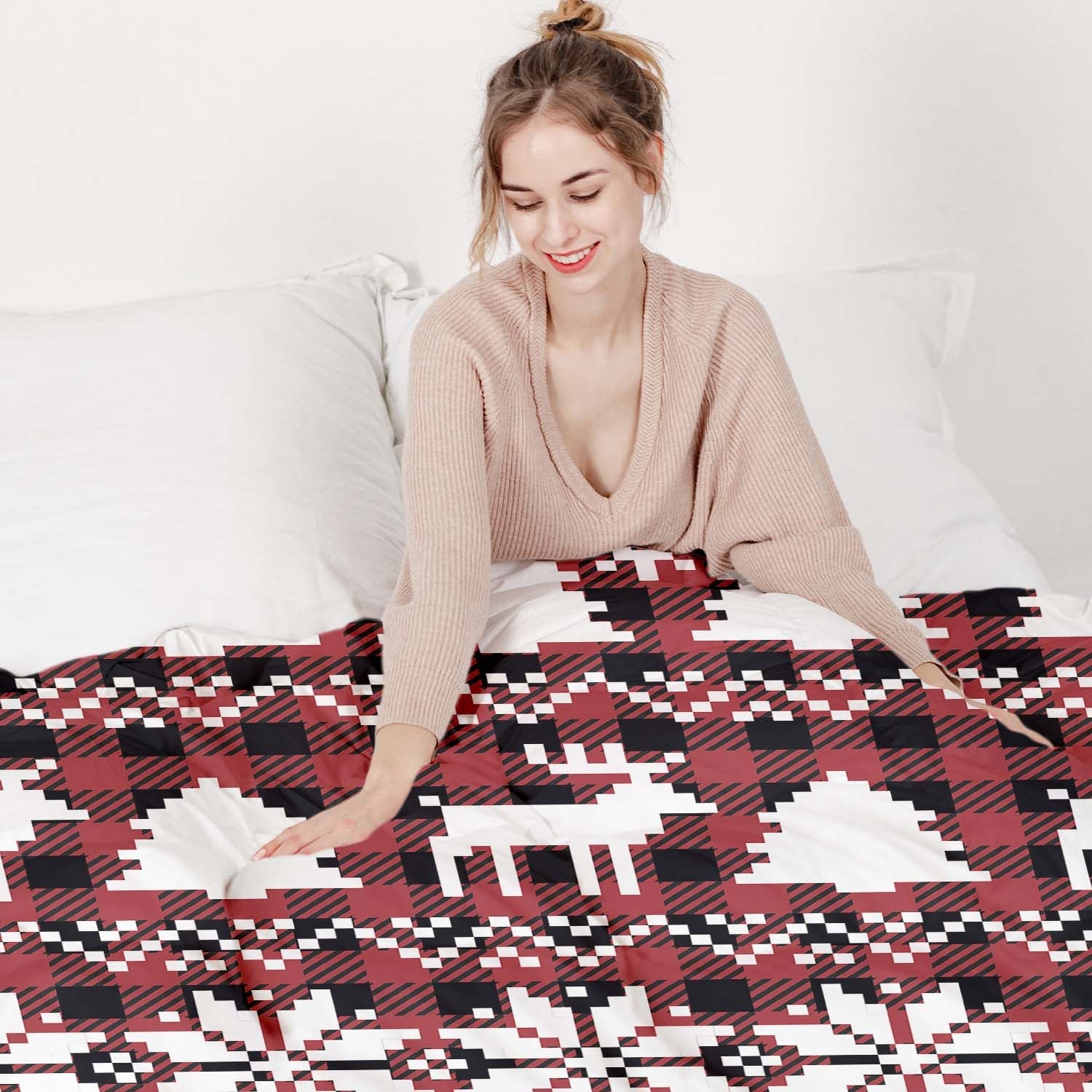 Original Therapiedecke - Ensemble de literie en coton Carreaux avec motifs de Noël