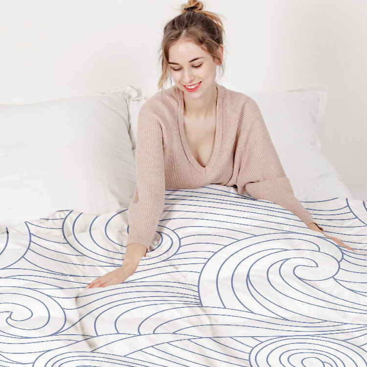 Original Therapiedecke - Ensemble de literie en coton vagues bleu