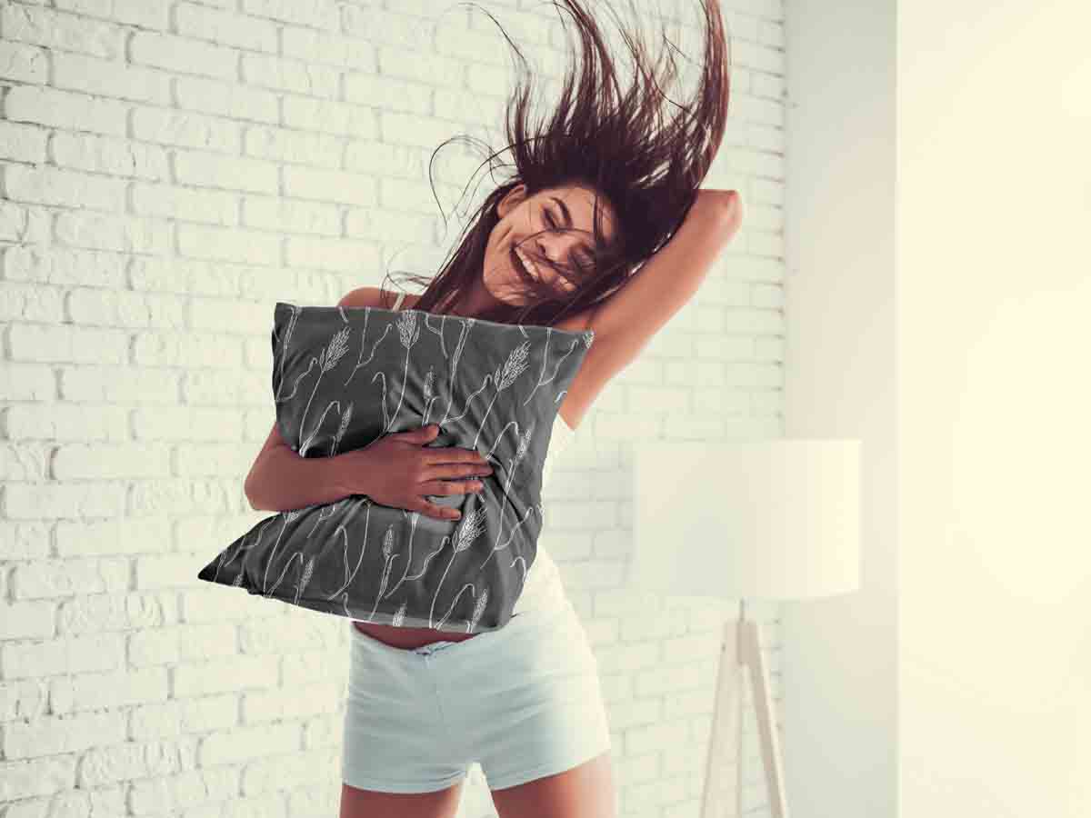 Coussin de santé gris foncé avec branches blanches