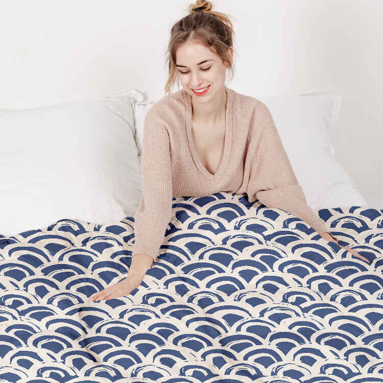 Couverture thérapeutique originale - Housse en coton motif vagues bleues