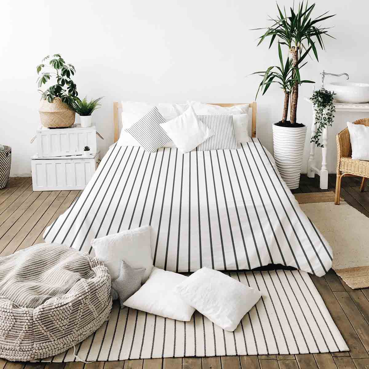 Couverture thérapeutique originale - Housse en coton blanc avec rayures noires