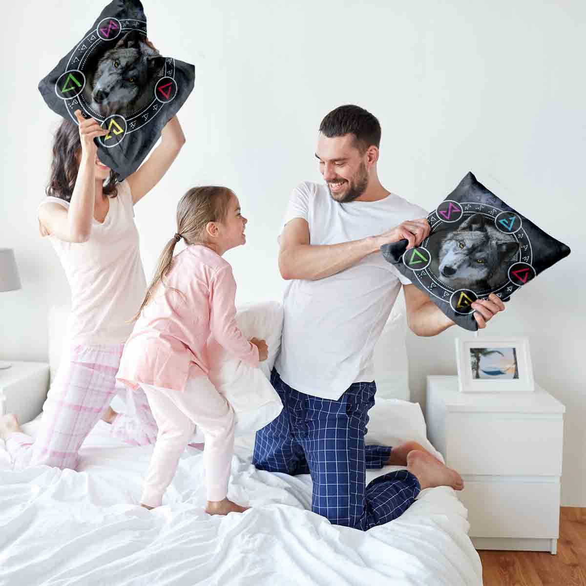 Coussin de santé gris avec loup