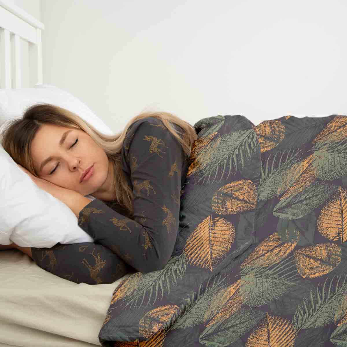 Couverture thérapeutique originale - Housse en coton motif feuille d'automne