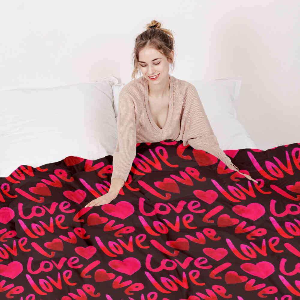 Original Therapiedecke - Ensemble de literie en coton Noir avec inscription Love