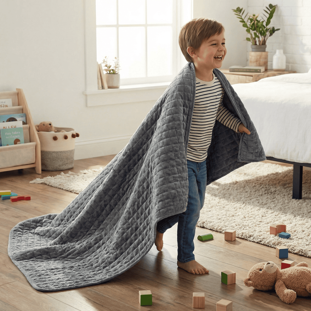 Couverture thérapeutique originale - Couverture pondérée avec housse 4 saisons en gris pour enfants