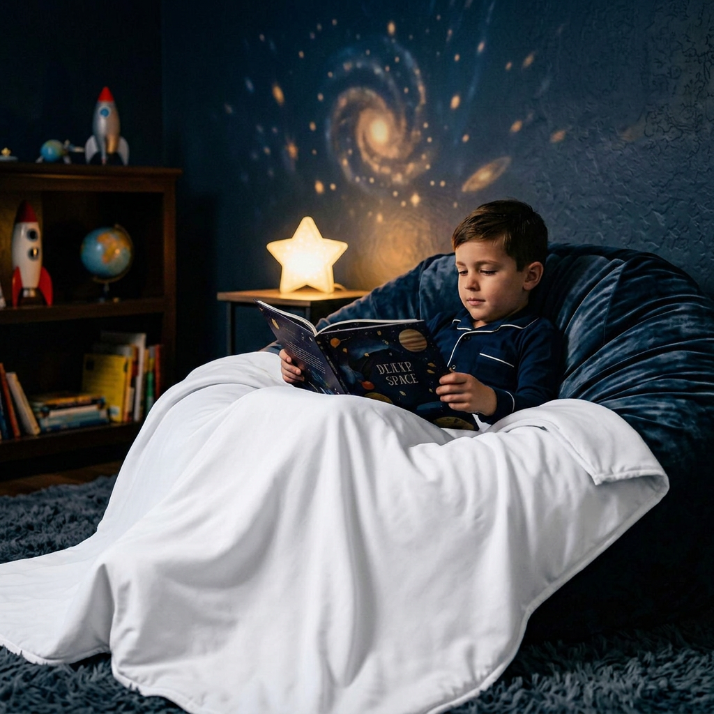 Couverture Thérapeutique Originale - Couverture Lestée avec Housse en Coton Blanc pour Enfants