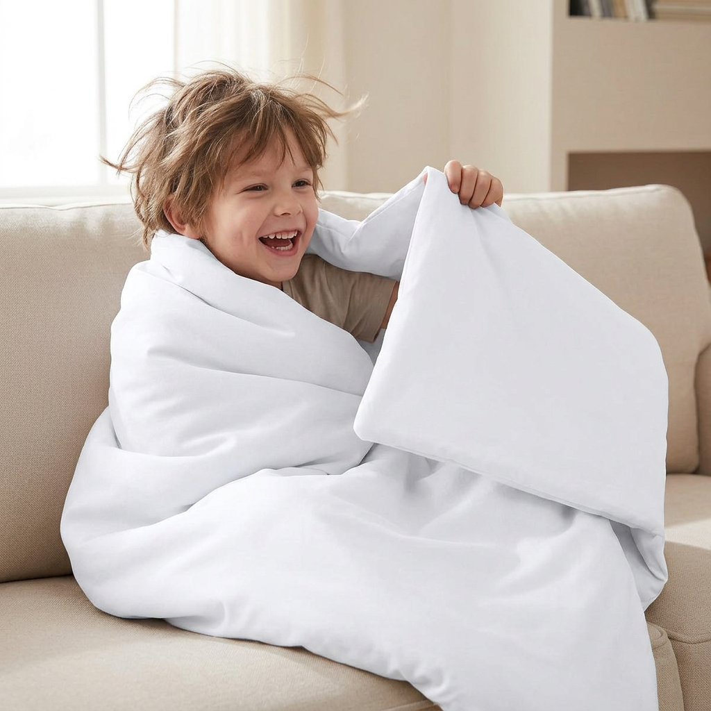 Couverture Thérapeutique Originale - Couverture Lestée avec Housse en Coton Blanc pour Enfants
