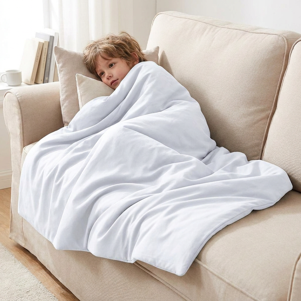 Couverture Thérapeutique Originale - Couverture Lestée avec Housse en Coton Blanc pour Enfants