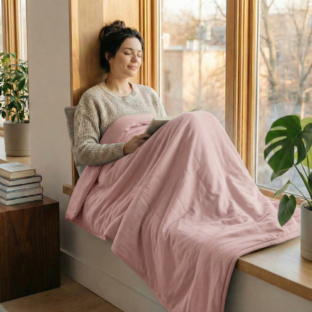 Couverture thérapeutique originale - Couverture pondérée avec housse en coton rose pour adultes