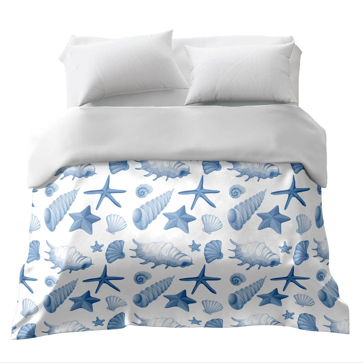 Couverture thérapeutique originale - Housse en coton Coquillages bleus