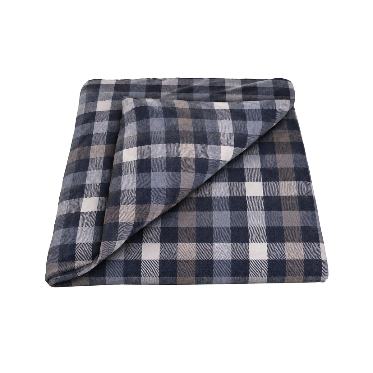 Housse en flanelle à carreaux gris, pliée avec un coin rabattu